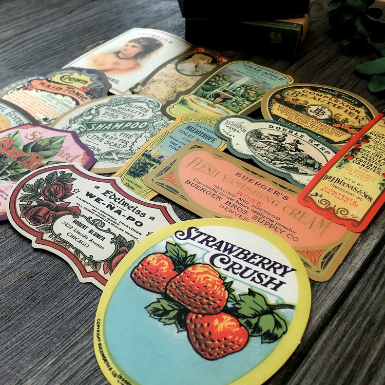 Sticker nhãn hiệu dán chai thủy tinh cổ điển vintage Junk Journal