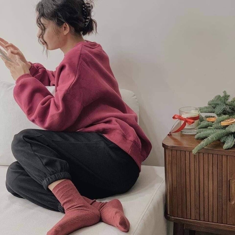 QUẦN JOGGER NỈ GÂN BO GẤU ỐNG RỘNG CẠP CHUN CO GIÃN