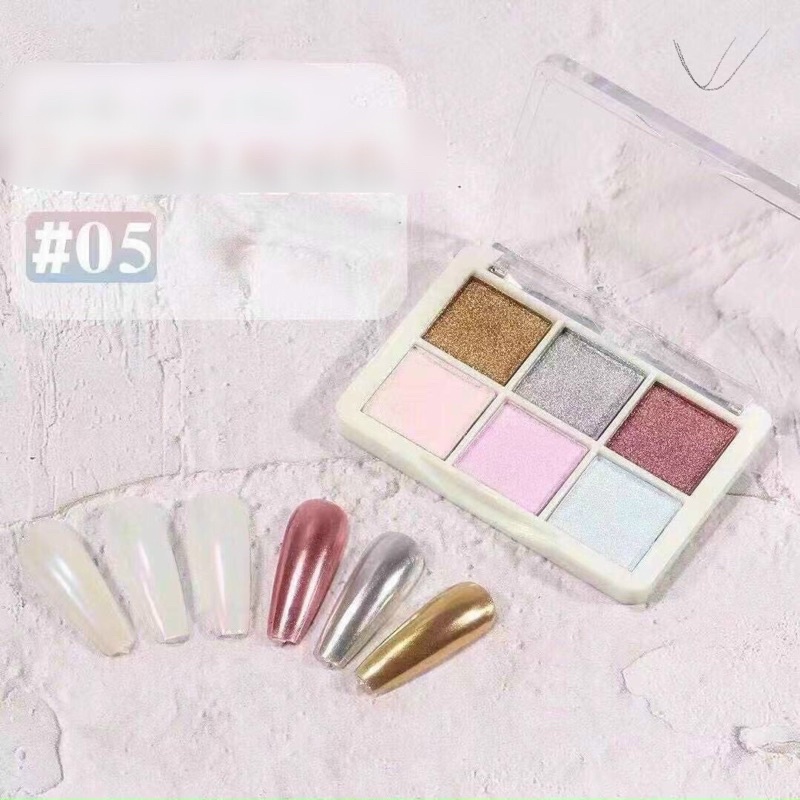 Set tráng gương 6 ô  6 màu trang trí móng