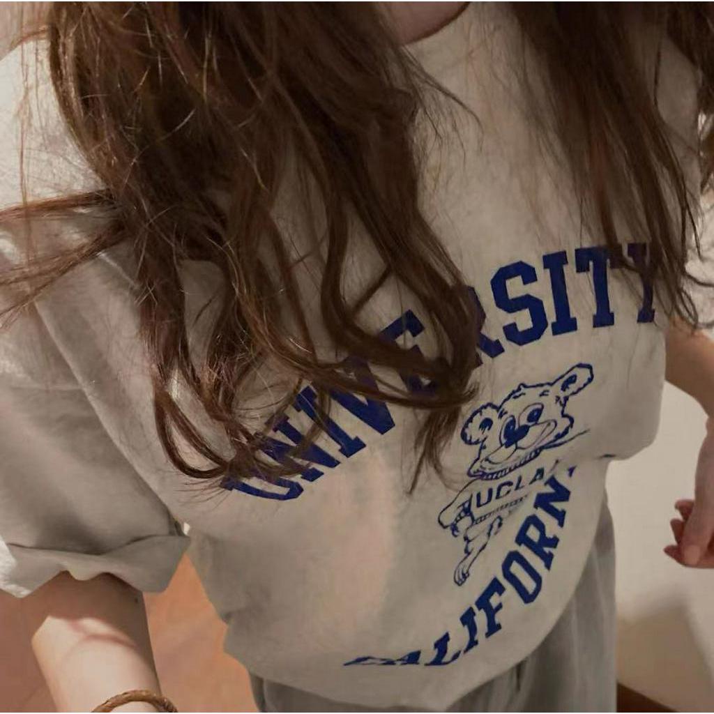 Áo thun 43002 tay ngắn in hình gấu dễ thương phong cách Hàn Quốc dành cho nữ