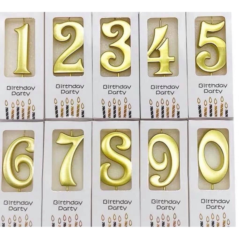 Nến số cắm bánh kem màu vàng gold