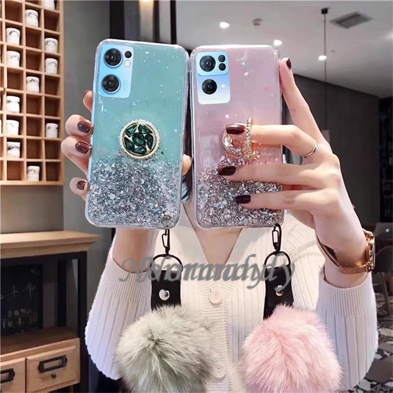 Ốp Điện Thoại Trong Suốt Phối Kim Tuyến Kèm Dây Đeo Cho OPPO Reno7 Z / Reno 7 Pro 5G 2022