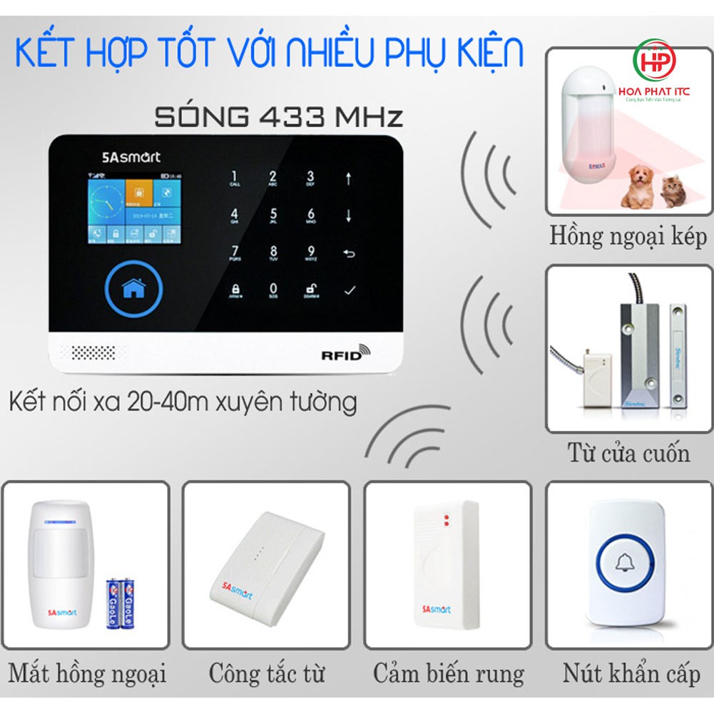 [CHÍNH HÃNG] Bộ chống trộm trung tâm dùng sim và wifi 5A Smart 5A-F10, Báo trộm qua điện thoại, gọi điện, nhắn tin