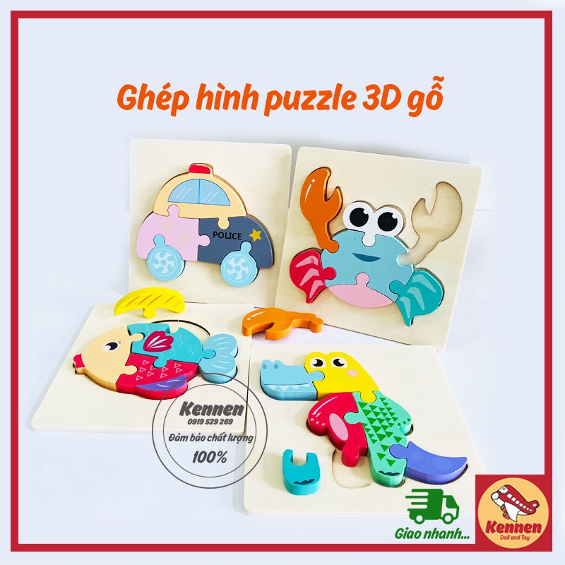 Ghép hình puzzle 3D cho bé từ 2 tuổi level 1 miếng vuông