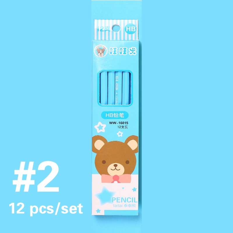 Set 12 Bút Chì Họa Tiết Động Vật Hoạt Hình Kèm Gôm Tẩy Tiện Dụng Cho Học Sinh