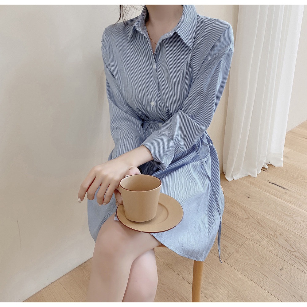 Váy nữ xinh V.094, Váy sơ mi kaki cổ đức dài tay năng động