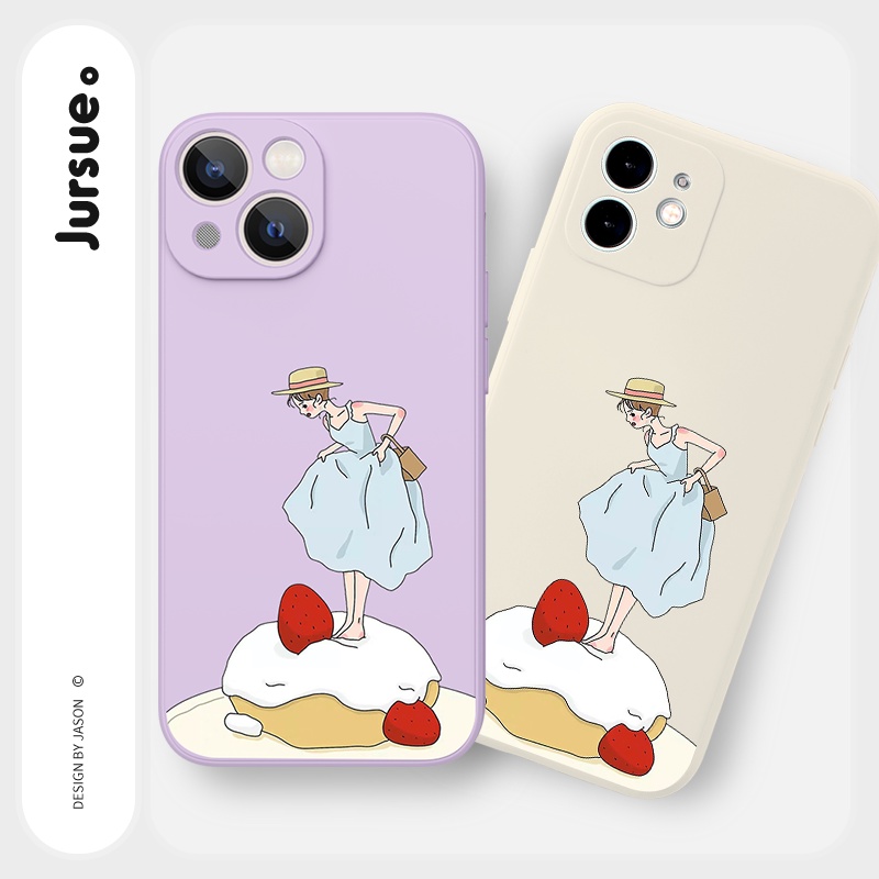 Ốp lưng JURSUE mềm viền vuông hình dễ thương đẹp Cho iPhone 14 13 12 11 Pro Max SE 2020 X XR XS 8 7 ip 6S 6 Plus kute Y2173