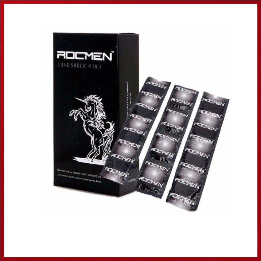 Bao Cao Su ROCMEN LONG SHOCK 4 IN 1 Gai Lớn - Kéo Dài Thời Gian - Chính Hãng Brazil - [Hộp 10c]