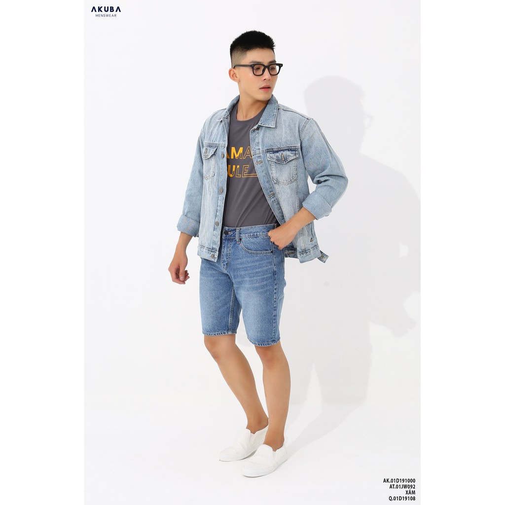 Áo thun nam họa tiết in chữ AKUBA form slimfit, vải cotton 100% organic, thấm hút mồ hôi tốt, co giãn 4 chiều 01JW092