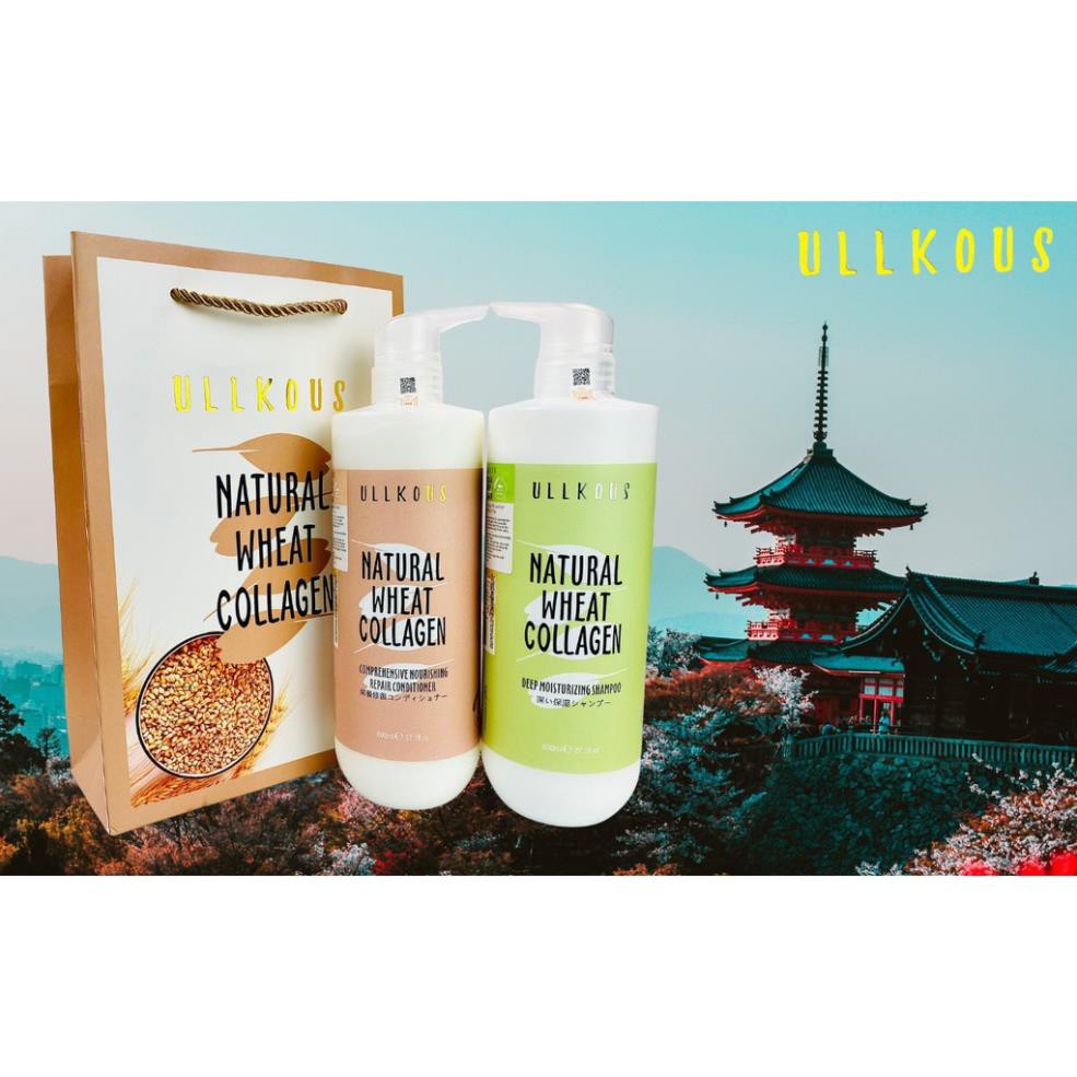 Cặp Dầu Gội Xả COLLAGEN Lúa Mạch ULLKOUS 800ML. Ngăn rụng tóc, Phục Hồi Tóc Hư Tổn, Khô Xơ Hàng Chính Hãng Cao Cấp