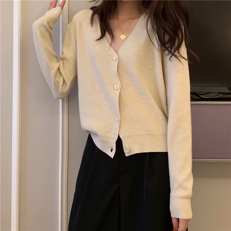 Hàng sẵn - Áo cardigan mỏng cổ V mặc Thu Đông siêu xinh