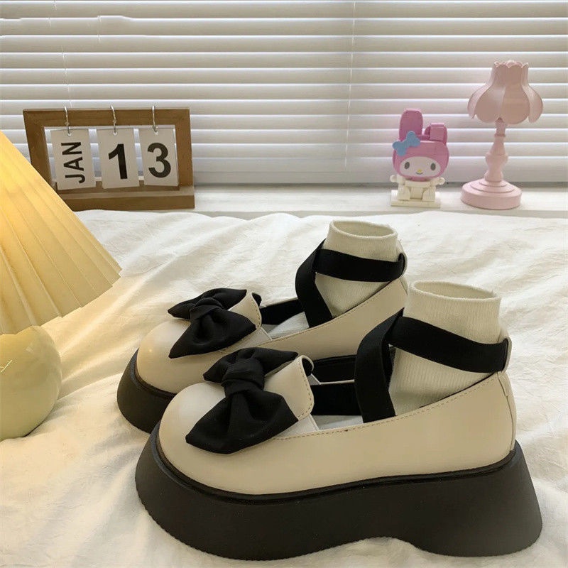Giày Búp Bê Da Đế Dày Đính Nơ To Kiểu Nhật Bản Thời Trang Mùa Hè 2022 Mới