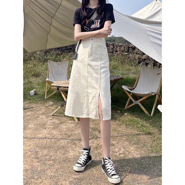 Chân váy thô dáng dài xẻ tà, chân váy dài xẻ tà cá tính [Quảng Châu cao cấp] | BigBuy360 - bigbuy360.vn