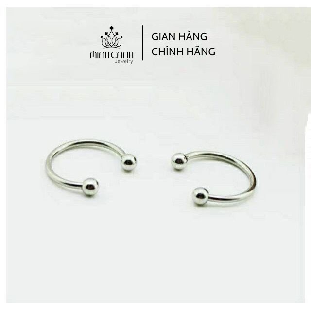 Bông Tai Bạc Chữ C 2 Đầu Tròn Chốt Vặn Ren - Minh Canh Jewelry