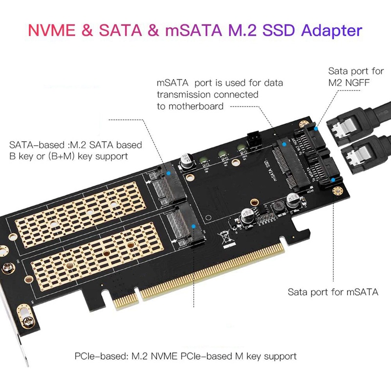 Thẻ Chuyển Đổi 3 Trong 1 Ngff Và Msata Ssd M.2 Nvme Sang Pcie / M.2 Sata Ssd Sang Sata Iii / Msata Sang Sata