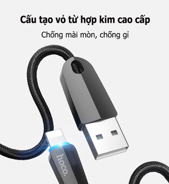 Cáp tự ngắt sạc cho i-Phone HOCO U35 dây dù siêu bền ip ipad 5 6 7 8 plus x xs max 11 12 pro chính hãng giá rẻ dài 1.2m