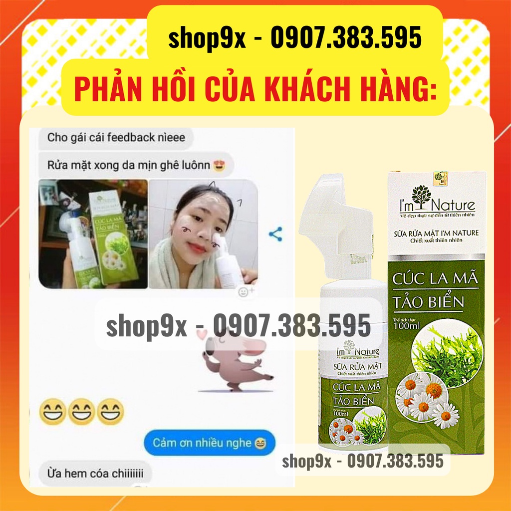 (+ Quà) Sữa Rửa Mặt I'M NATURE Cúc La Mã Tảo Biển - Đầu Cọ Silicon Giảm Mụn Sáng Da Kiềm Dầu