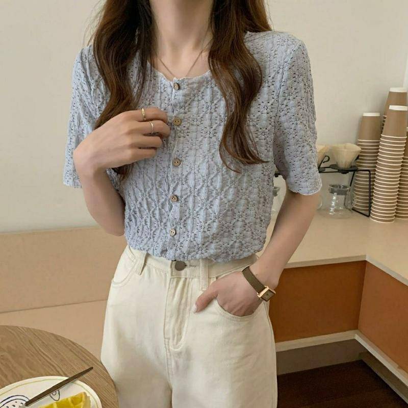 Áo Sơ Mi Ngắn Tay Phong Cách Hàn Quốc Thanh Lịch Dành Cho Nữ