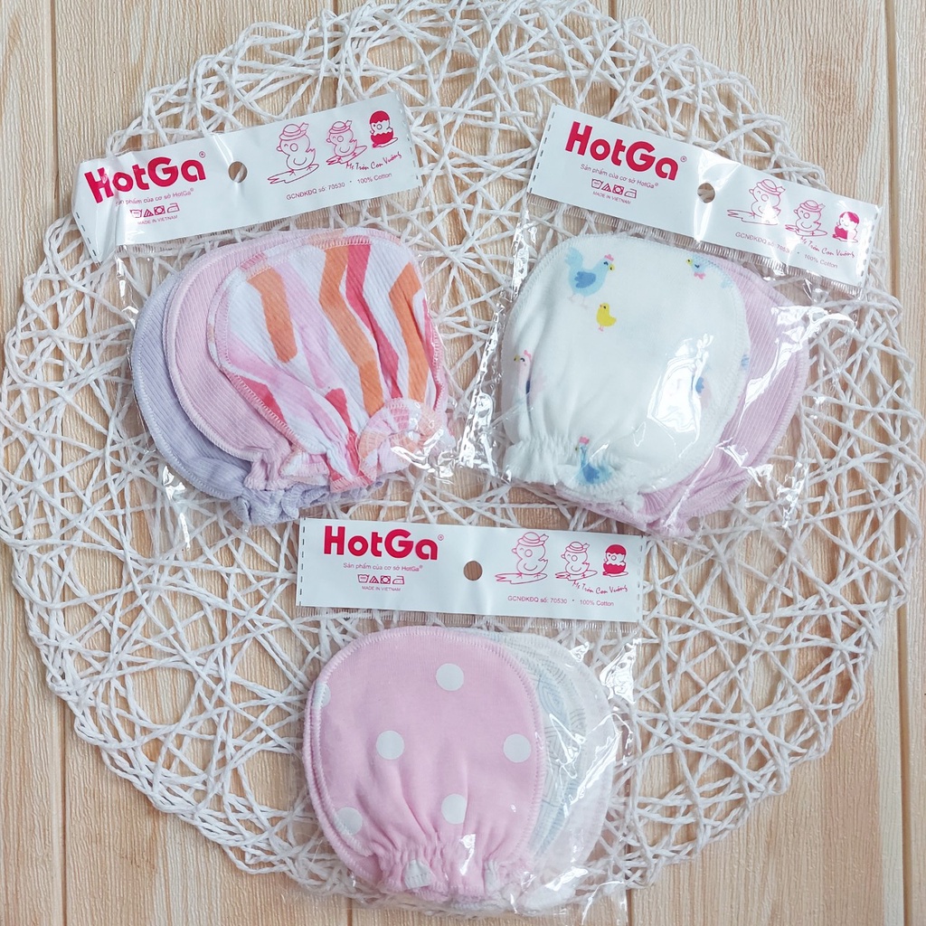 Set 3 Đôi Bao Tay Cho Bé Sơ Sinh Hotga Chun Mềm Cotton Mịn Mát