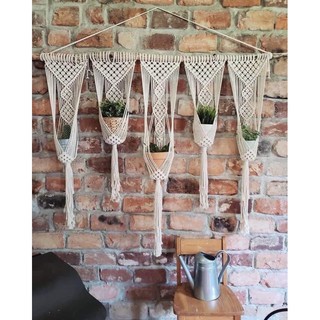 Cụm giỏ treo cây macrame trang trí