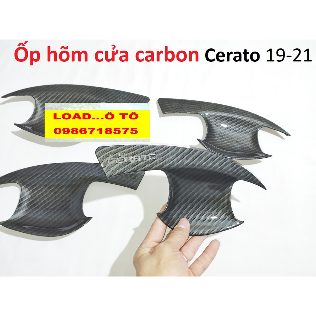 Bộ Ốp Tay Nắm và Hõm Cửa Xe Kia Cerato 2019-2021 Mẫu Vân Carbon Cao Cấp