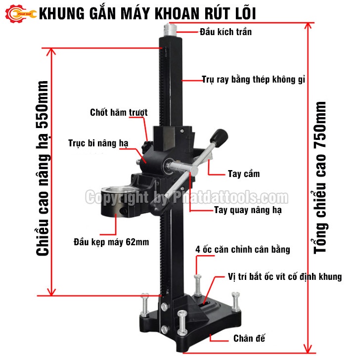 Khung Đế Gắn Máy Khoan Rút Lõi - Khung Biến Máy Khoan Rút Lõi Cầm Tay Thành Máy Khoan Rút Lõi Bàn - Khung Bệ Chắc Chắn