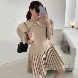 Váy tay phồng cổ sen bản to xếp ly korea
