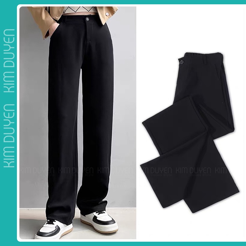 Quần Tây Ống Rộng Quần Ống Rộng Lưng Cao Hack Dáng Màu Đen Cá Tính Đủ Size S M L Siêu Hot