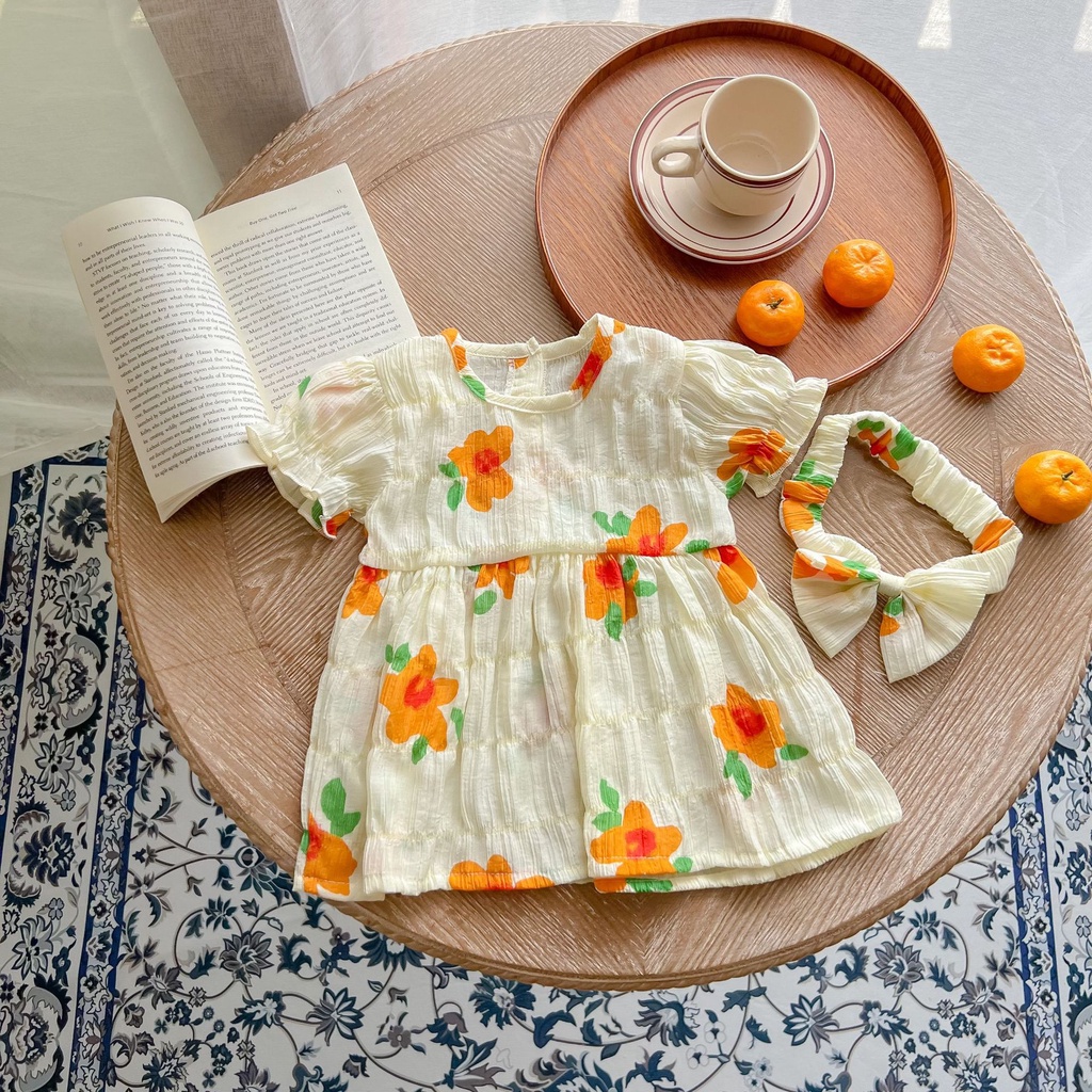 Áo Liền Quần Bằng Cotton Tay Ngắn Họa Tiết Hoa Phong Cách Phương Tây Thời Trang Mùa Hè 2023 Cho Bé Gái