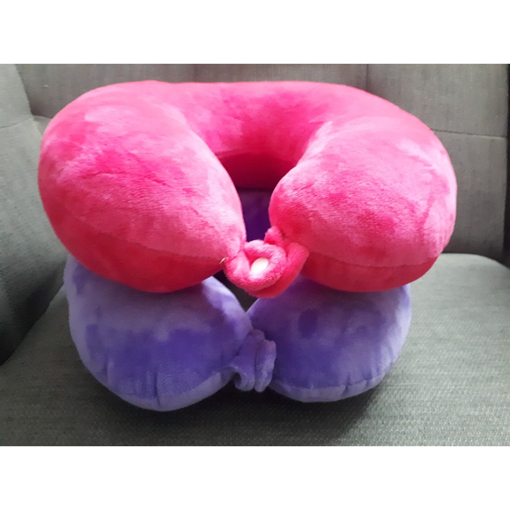 Bộ 2 Gối kê cổ chữ u có dây treo và nút cài - Màu tím, hồng đậm