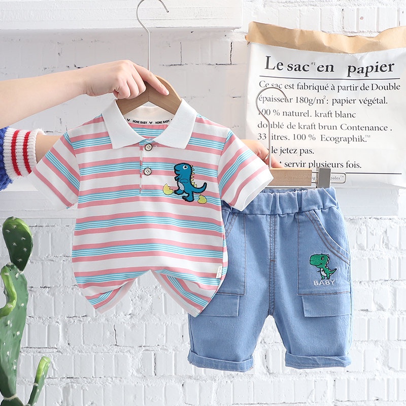 Mới Bộ Đồ Áo Thun Tay Ngắn In Hình Khủng Long Hoạt Hình Dành Cho Bé Trai