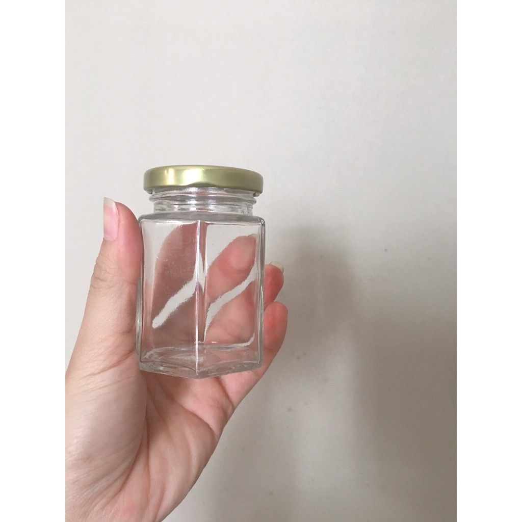 Hũ thủy tinh lục giác 100ml nắp thiếc chưng yến đựng sữa chua bột khô trà hoa gia vị