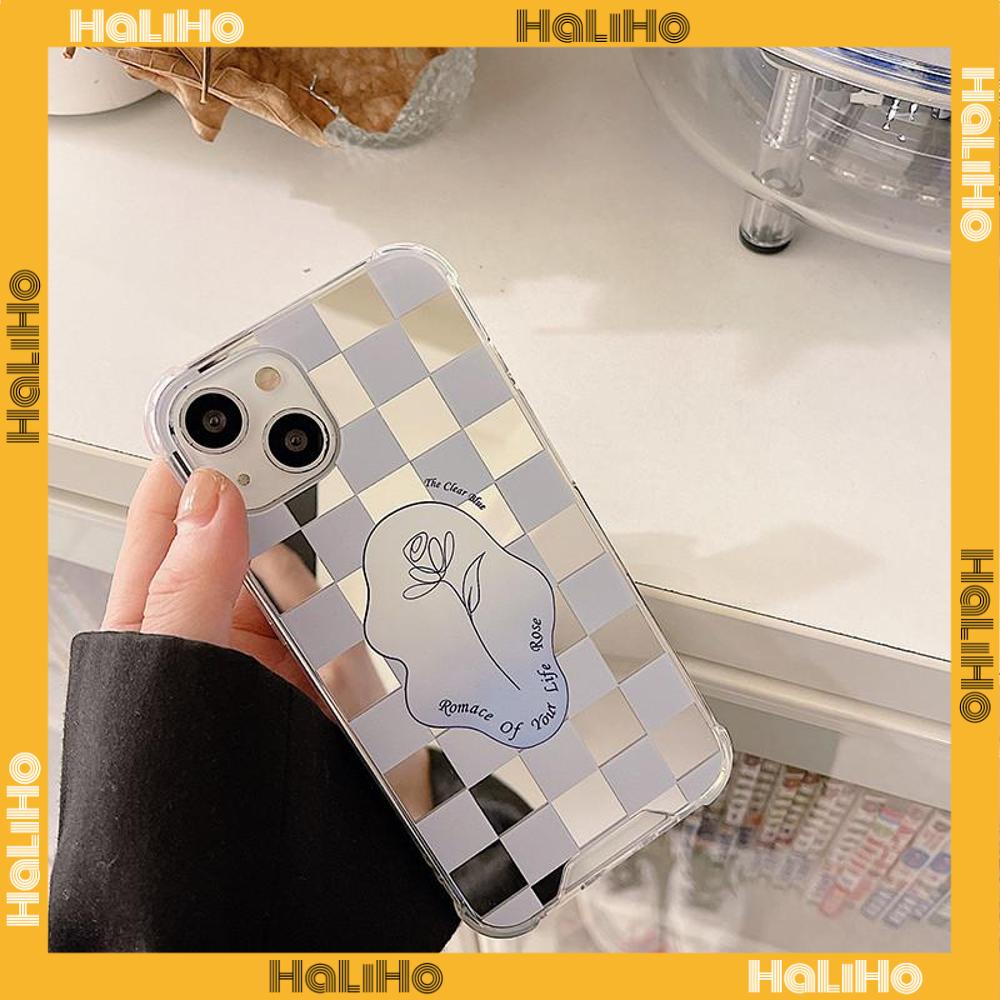 iPhone Case Luxury Acrylic Mirror Airbag Shockproof Protection Camera Checkerboard Check Rose Flower Compatible For iPhone 11 Pro Max 13 Pro Max 12 Pro Max 7Plus XS Max