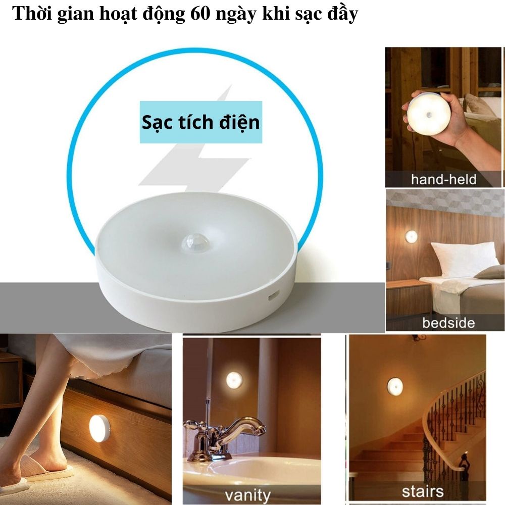 Đèn cảm ứng dán tường Bóng đèn led cảm ứng cầu thang hành lang cảm biến chuyển động sạc tích điện