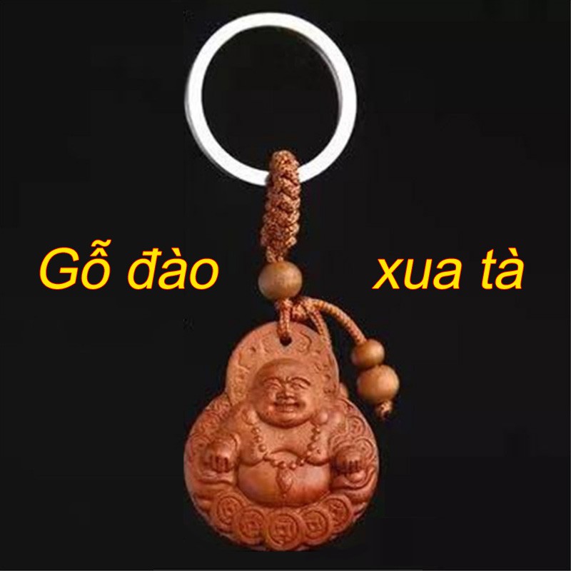 Móc khóa tượng Phật cười gỗ đào đuổi tà khí xua tan tai họa