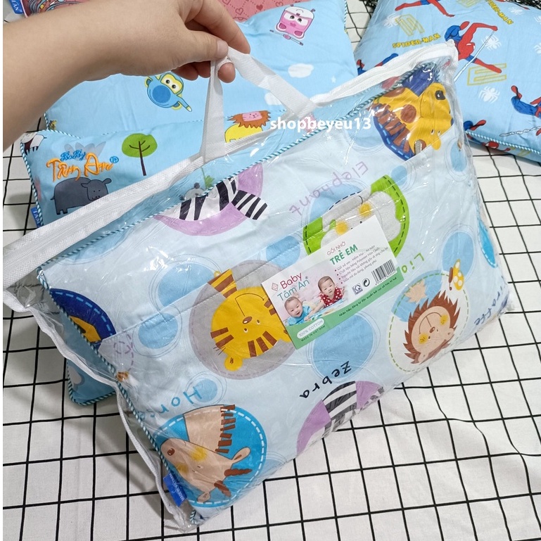 Gối trẻ em 100% cotton mềm mịn,thấm hút mồ hôi,gối cho bé mẫu giáo ruột bông