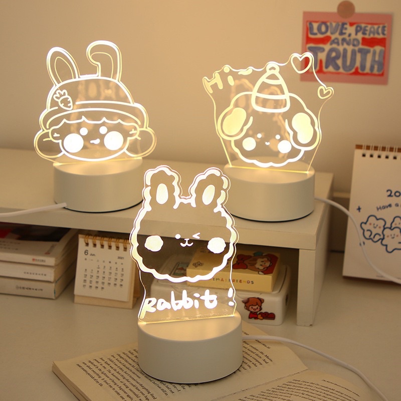 Đèn Led Để Bàn 3D Cute Gấu Thỏ Bé Gái Hàn Quốc - Đèn Led Phòng Ngủ phong cách dễ thương làm quà tặng, trang trí