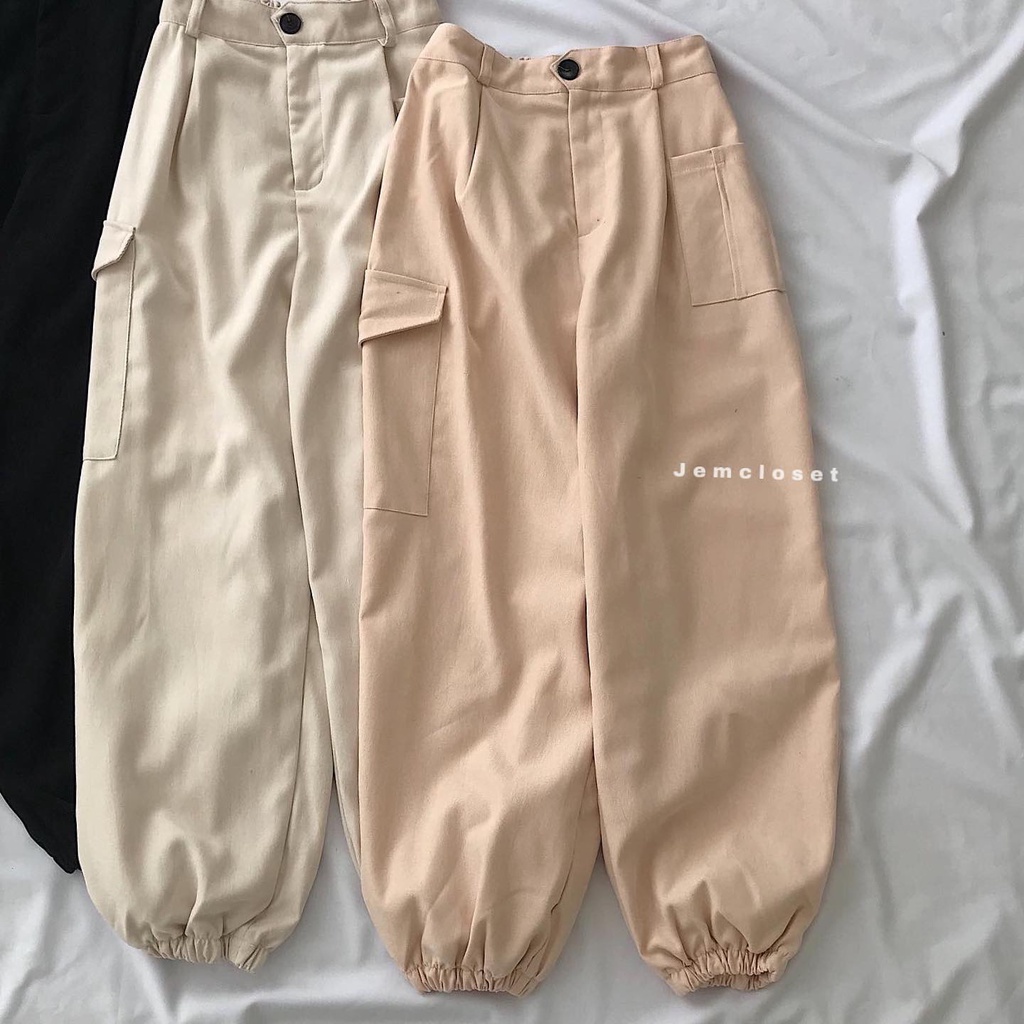 Quần Jogger Nữ Ống Rộng JEM CLOSET Chất Nhung Gân Quần Jogger Túi Hộp Nữ MOLEE Dáng Dài Che Khuyết Điểm Chân To 2647