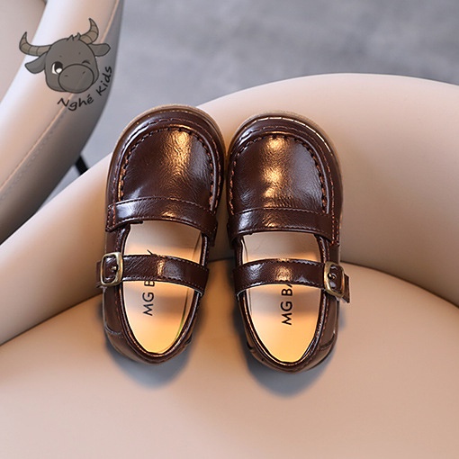 Giày búp bê học sinh da Pu phong cách vintage hàn quốc khóa dán cho bé trai bé gái M831