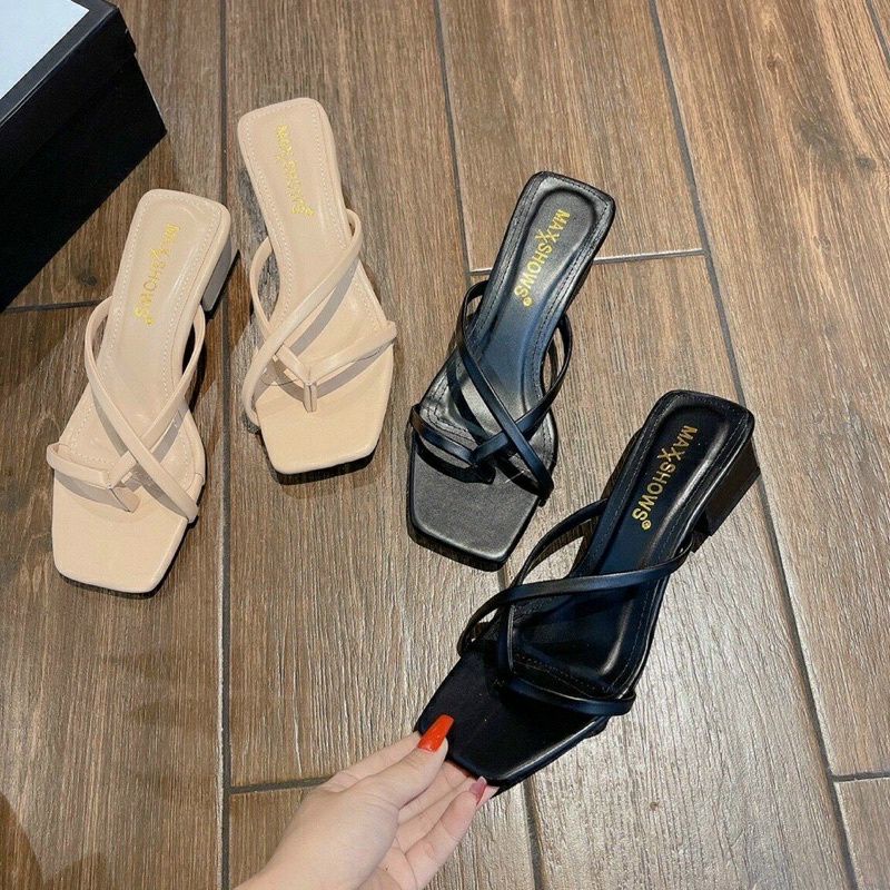 Guốc cao gót quai da xỏ ngón 3p