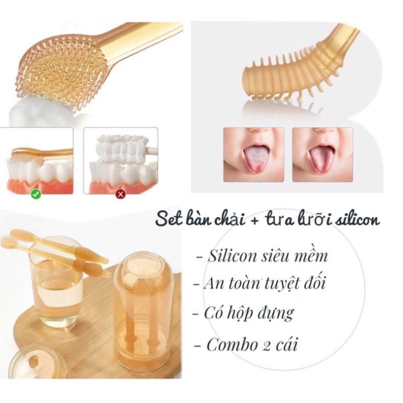 Set Rơ Lưỡi + Bàn Chải Silicon Cho Bé 0-18 THÁNG
