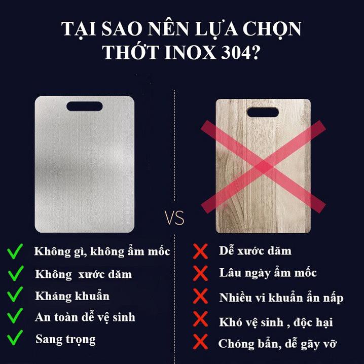 [Hàng Việt 100%] Thớt inox 304 cao cấp kháng khuẩn, chống ẩm mốc, rỉ sét không xước dăm - Size 24x34cm