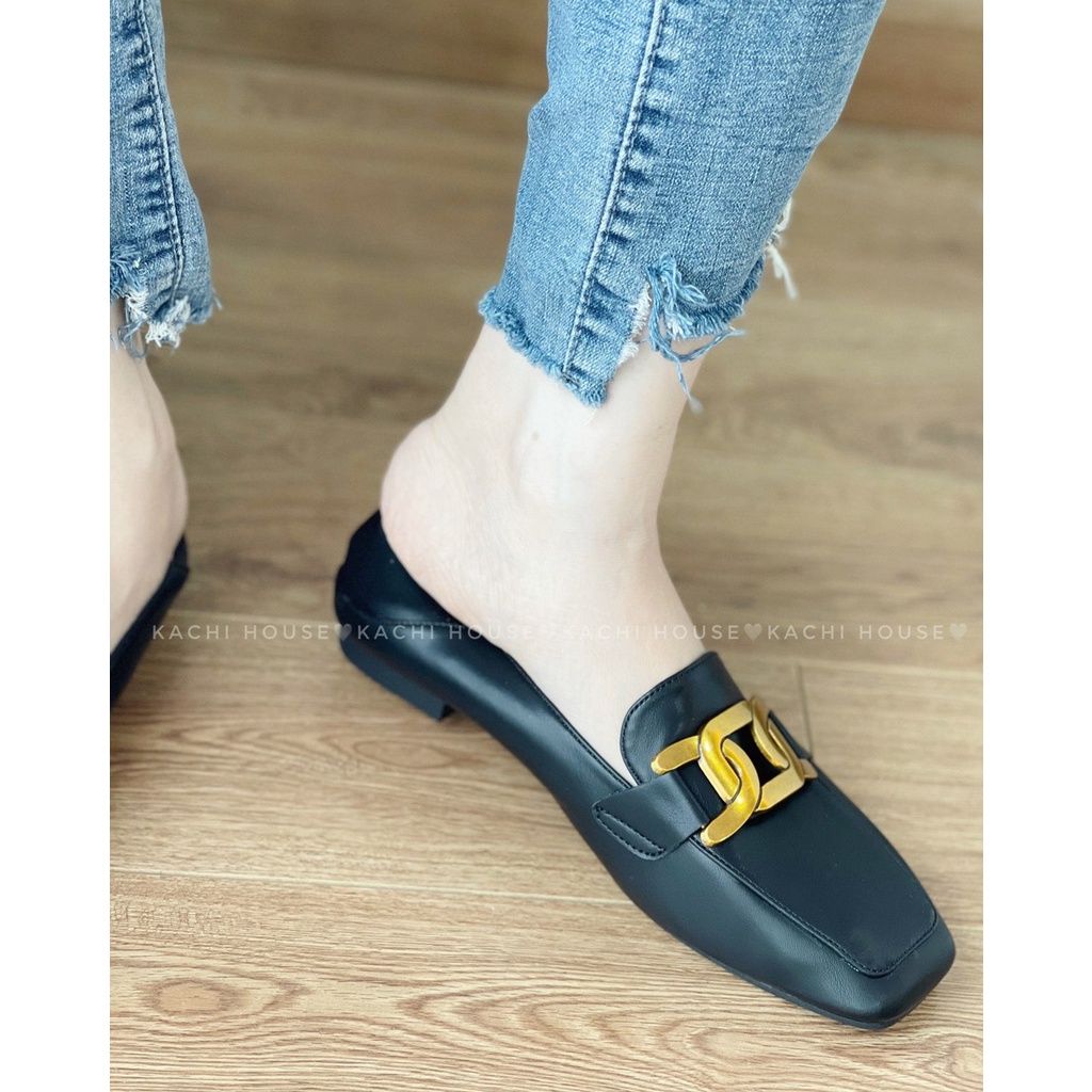 giày bệt moca nữ tag xoắn vàng 208-18