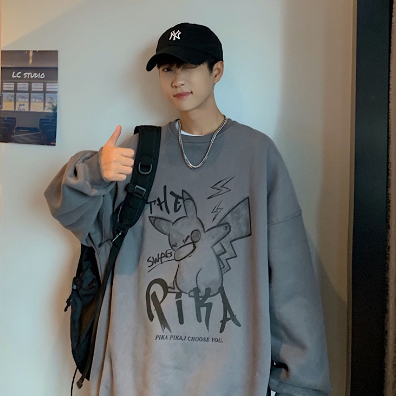 Áo thun sweater cổ tròn tay dài dáng rộng thời trang thu đông mới 2021 cho nam