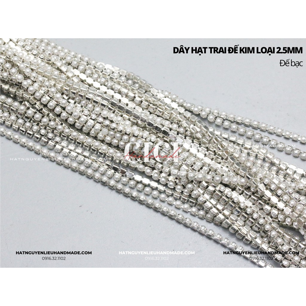 Túi 3m dây hạt trai trắng đế kim loại 1.5mm Cici Handmade chuyên hạt đá hạt pha lê hạt cườm hạt trai hạt trang sức tự là