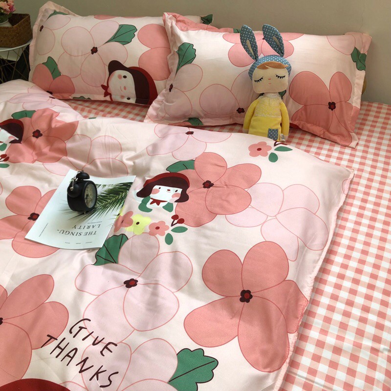 Bộ 5 món cotton poly | 2 vỏ gối đầu 1 ga trải 1 vỏ gối ôm 1 chăn (Bảo hành 1 đổi 1 trong 7 ngày)