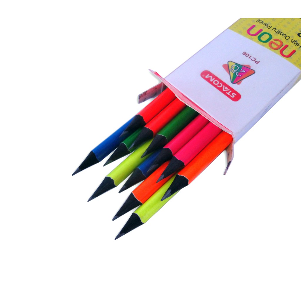 Bút chì gỗ 2B màu neon STACOM - PC106