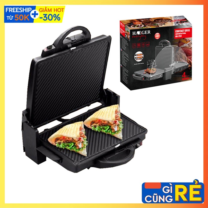 Máy nướng bánh mỳ đa năng, kẹp bánh mì Haeger HG-259 - Hàng chính hãng