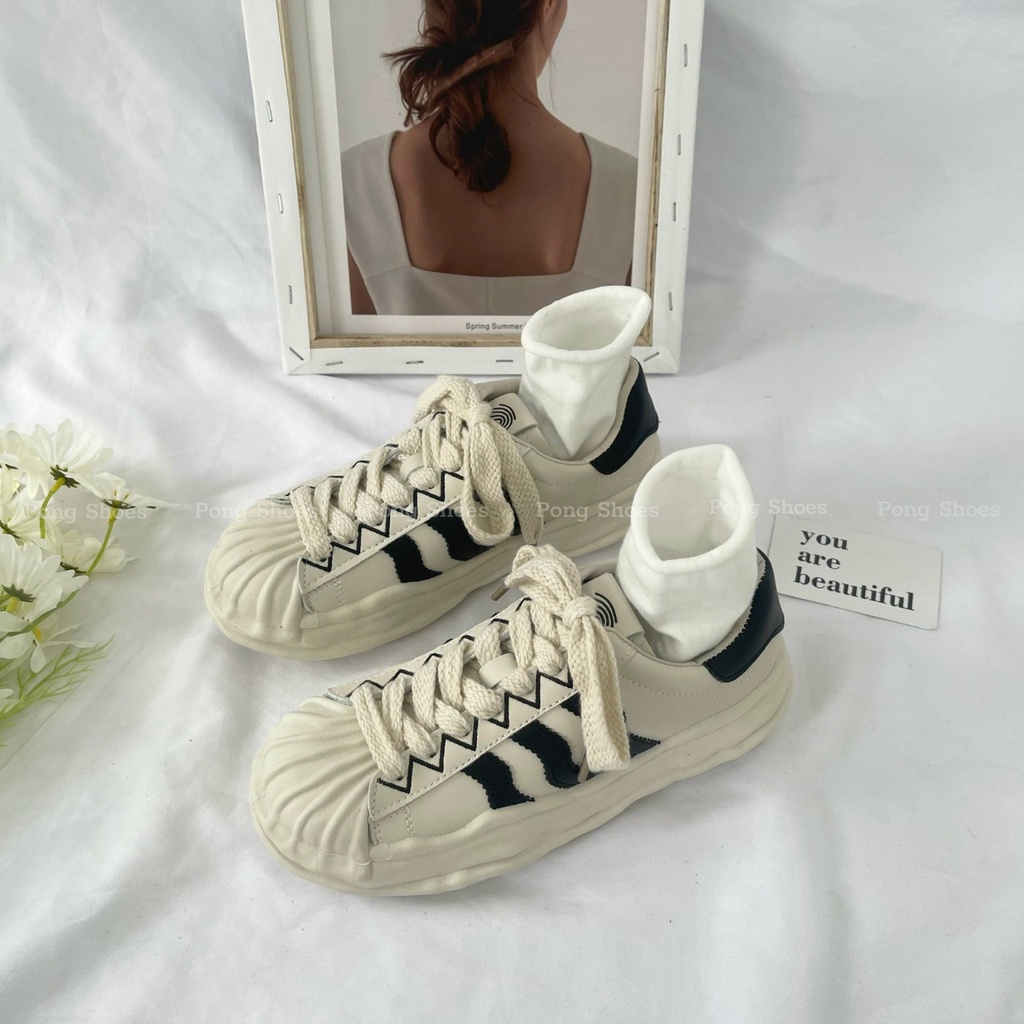 Giày Sneaker PongShoes phong cách Ulzzangs màu đen, be FULL HỘP Mã 1438