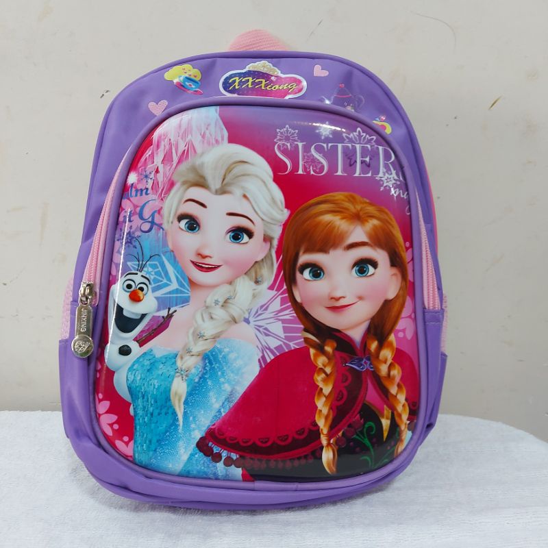 Balo trẻ em bé gái mầm non, balo elsa 3D cho bé gái từ 1 đến 5 tuổi chất liệu vải dù chống nước hai ngăn riêng biệt